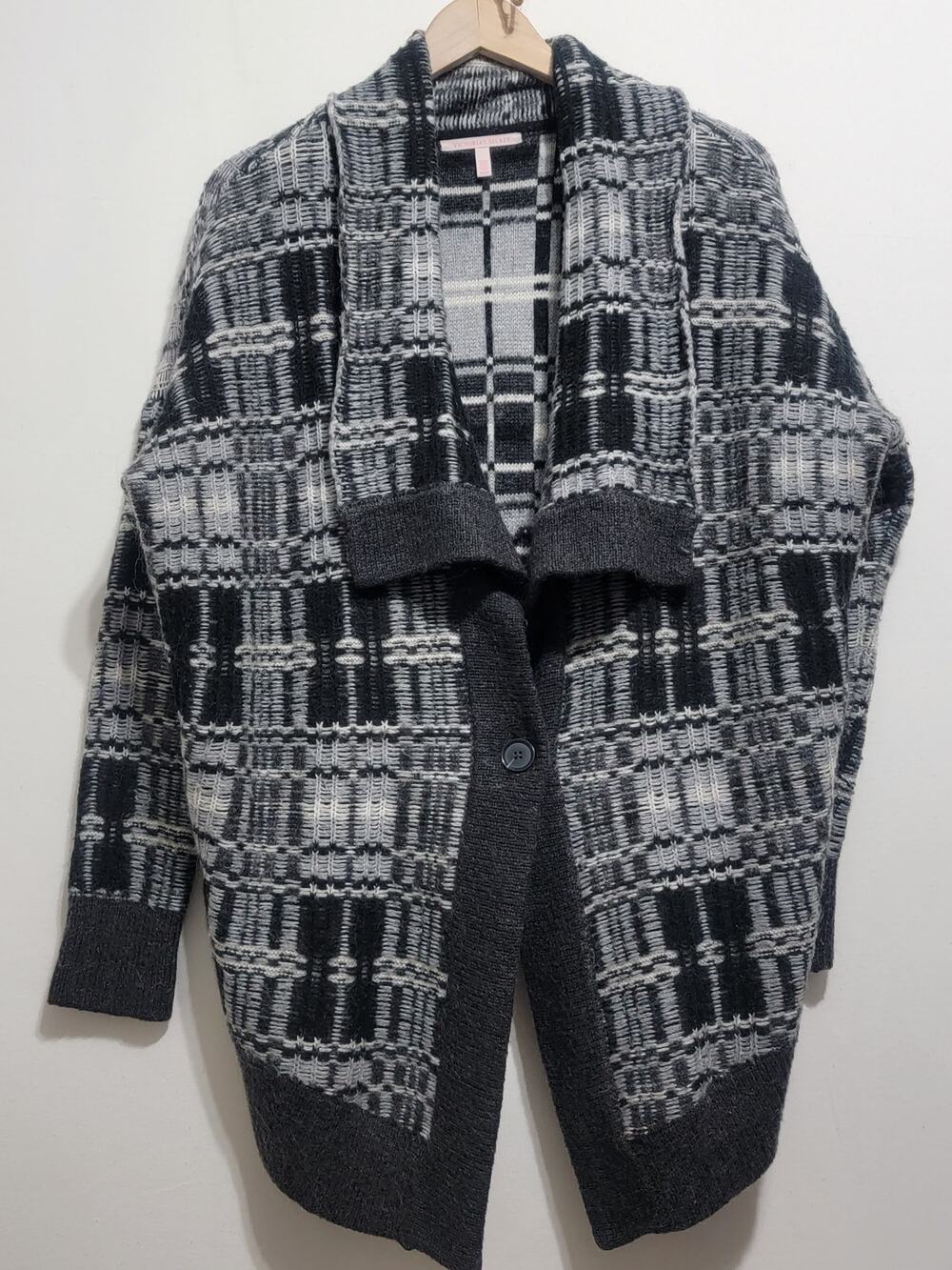 Victoria's Secret Womens Gray Plaid Cardigan Wool Mohair One Button Size Medium